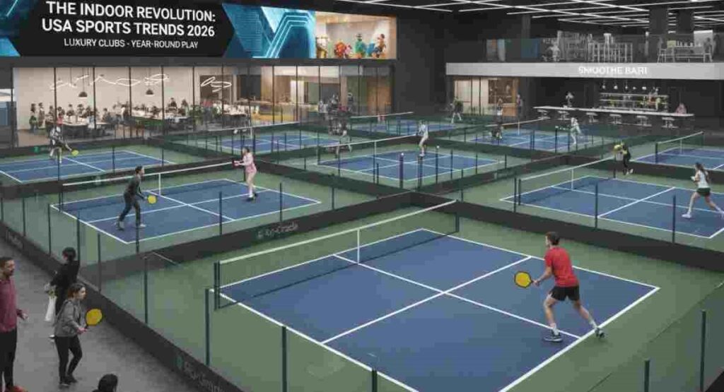 luxury indoor pickleball stadium lifestyle 2026