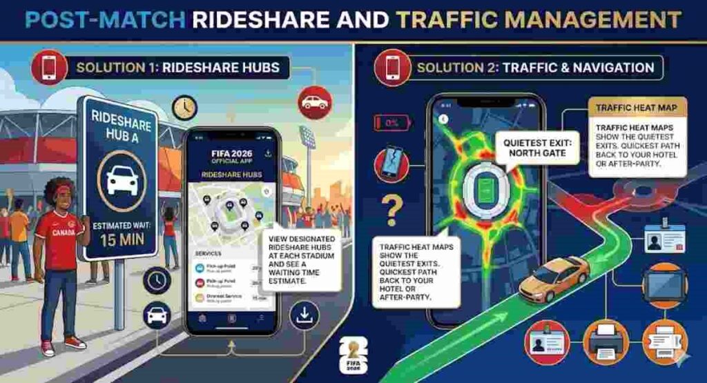 fifa 2026 post match rideshare traffic app guide
