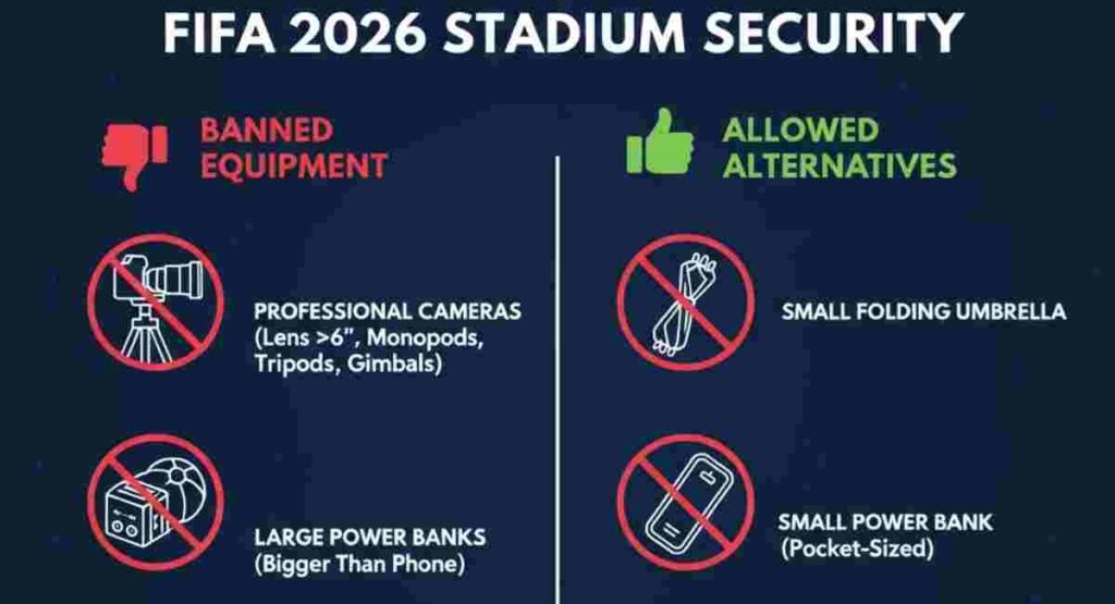 fifa 2026 prohibited equipment camera umbrella rules