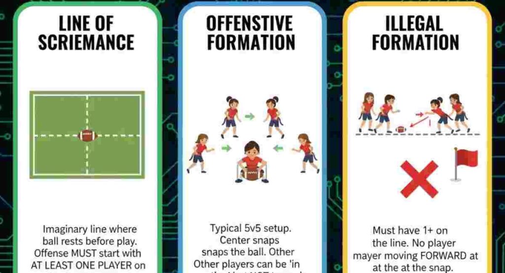 girls flag football formation line of scrimmage rules