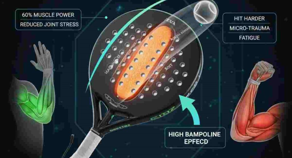 padel racket trampoline effect biomechanics