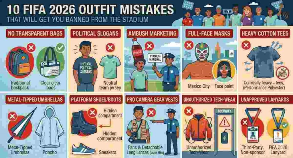 10 Banned outfit mistakes for FIFA 2026 stadium entry.