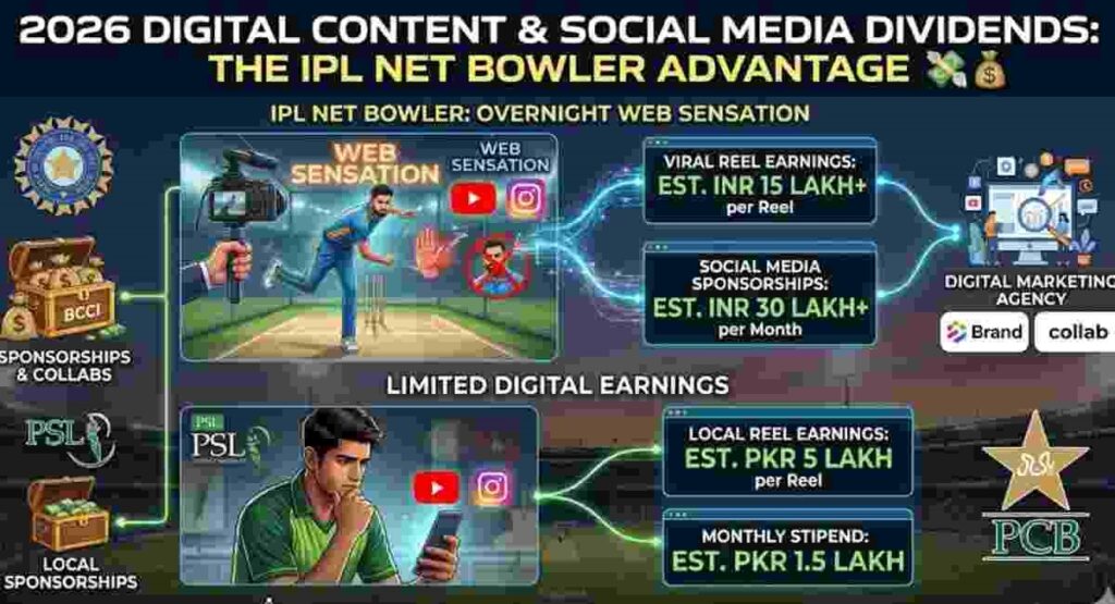 ipl net bowler viral reel earnings vs psl 2026