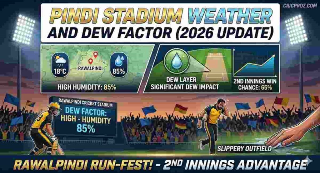 pindi stadium weather dew factor 2026