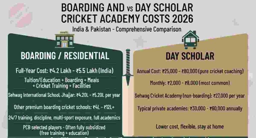 boarding vs day cricket academy costs