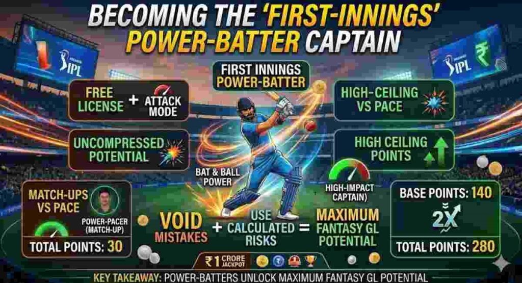 dream11 gl captain hack first innings power batter strategy 2026