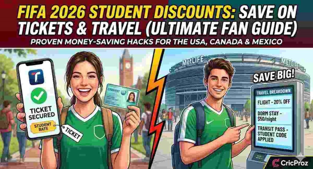 A guide showing happy students unlocking exclusive FIFA 2026 student discounts on match tickets and international travel.