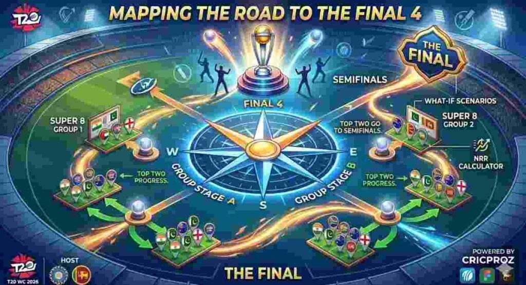 t20 world cup 2026 road to final 4 map
