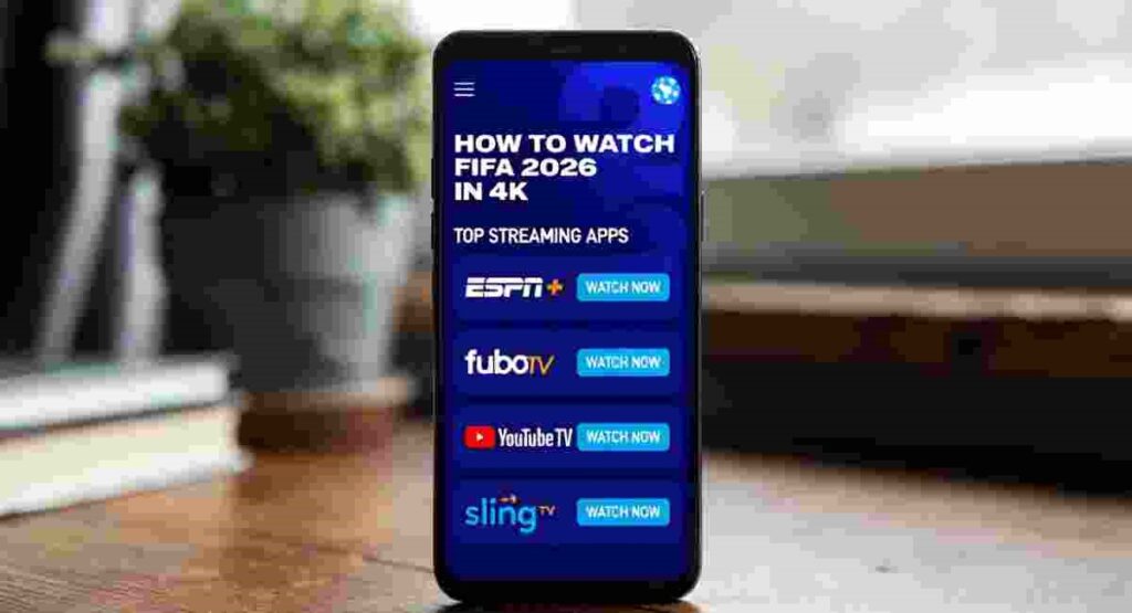 Infographic showing top apps and setup to watch FIFA 2026 in 4K.