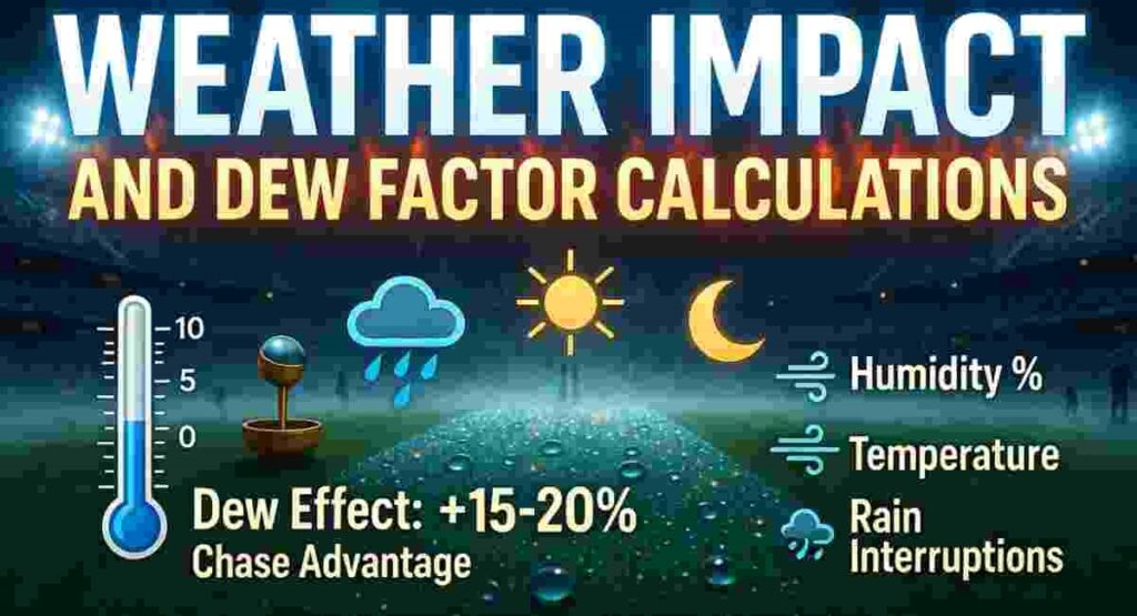 weather impact dew factor calculations cricket 2026