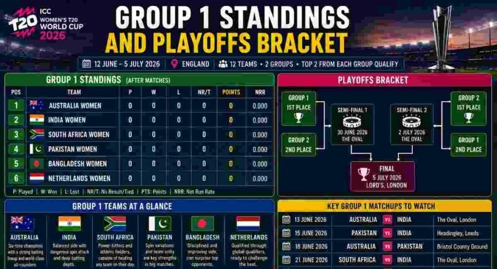 group 1 standings womens t20 semifinal 2026